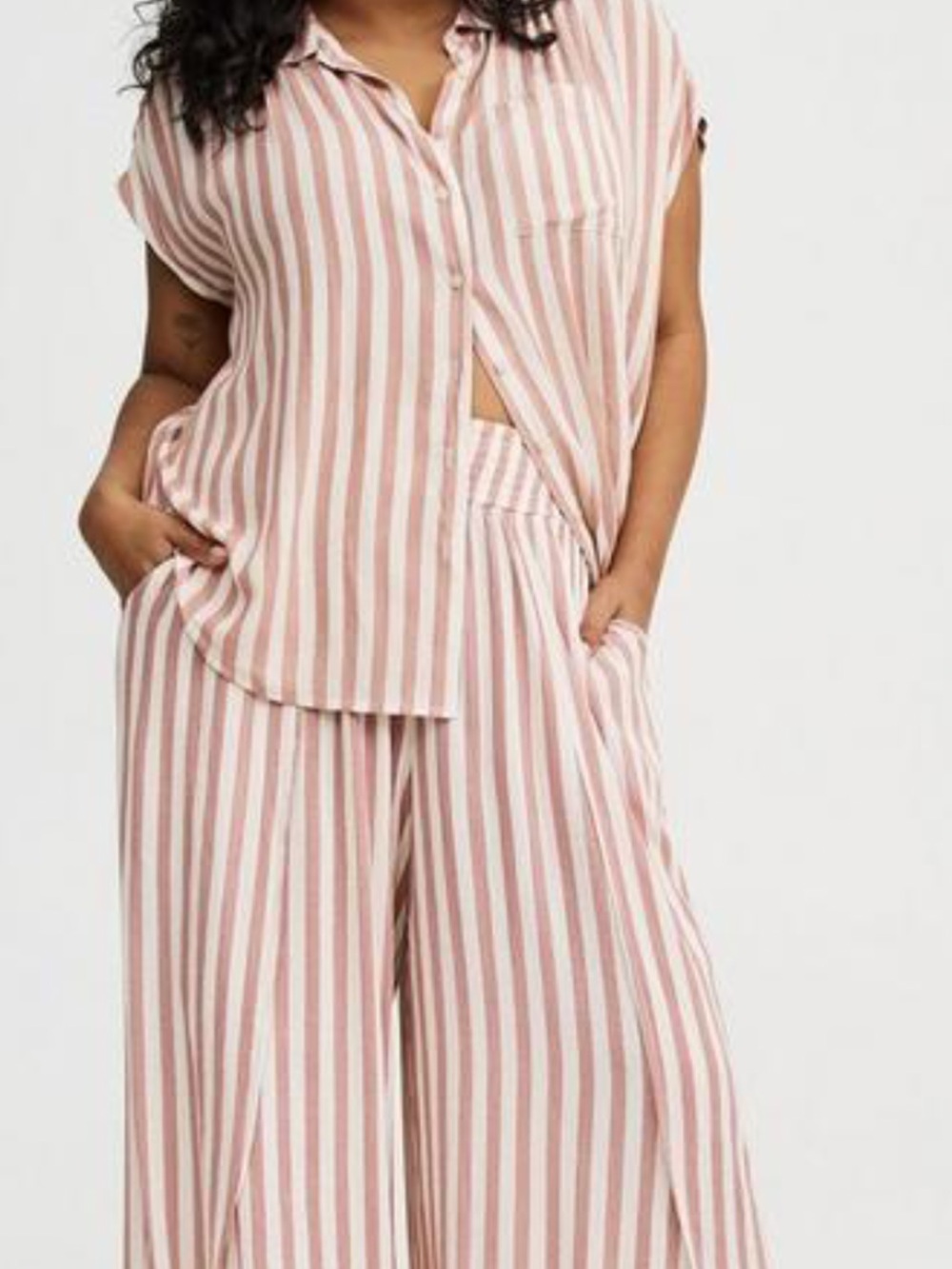 torrid Matching Striped Relaxed Two-Piece Wide Leg Pant Set NWT 00 M/L 10